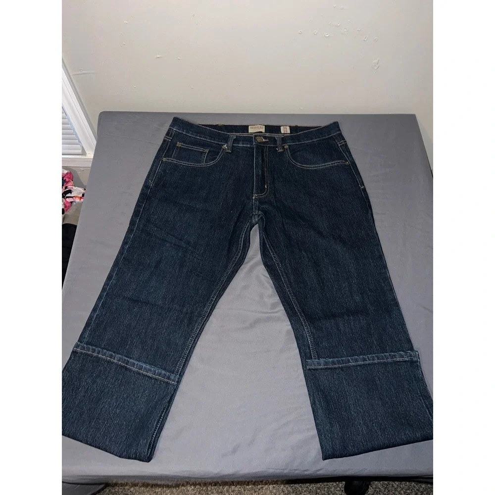 RedHead Mens Dark Wash Straight Leg Denim Jeans Blue 36x30 Outdoor Casual